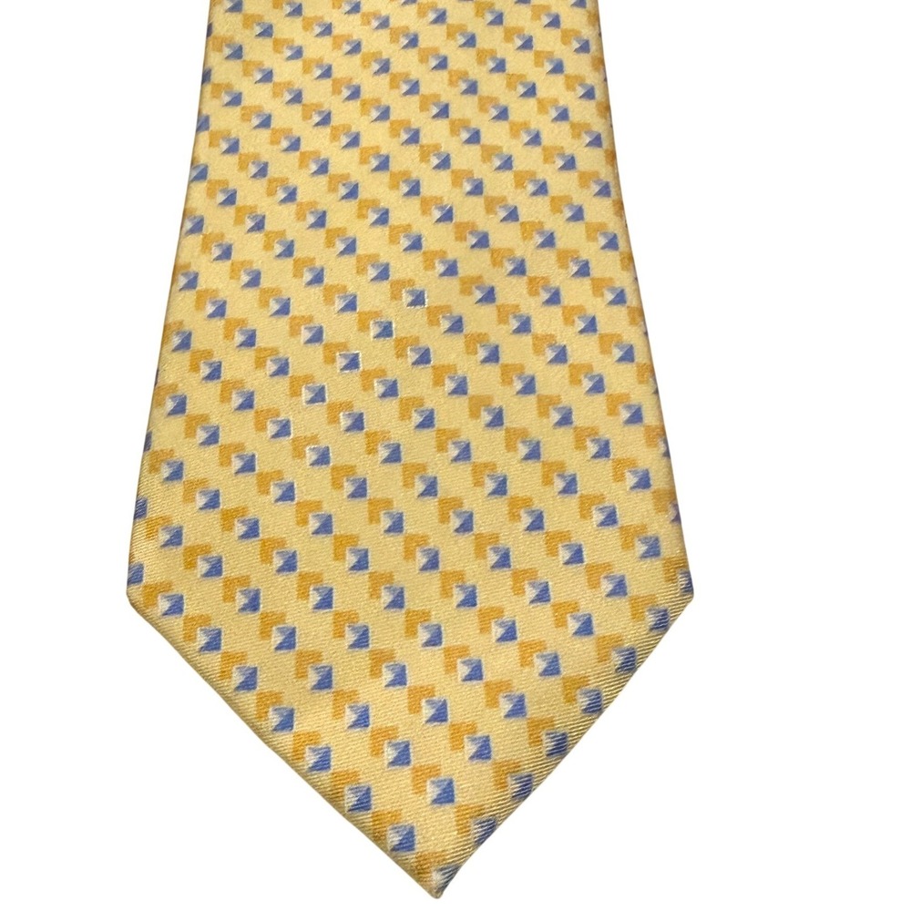 Michael Kors Silk Tie Sz OS Yellow Blue Geometric Diamond Pattern Professional